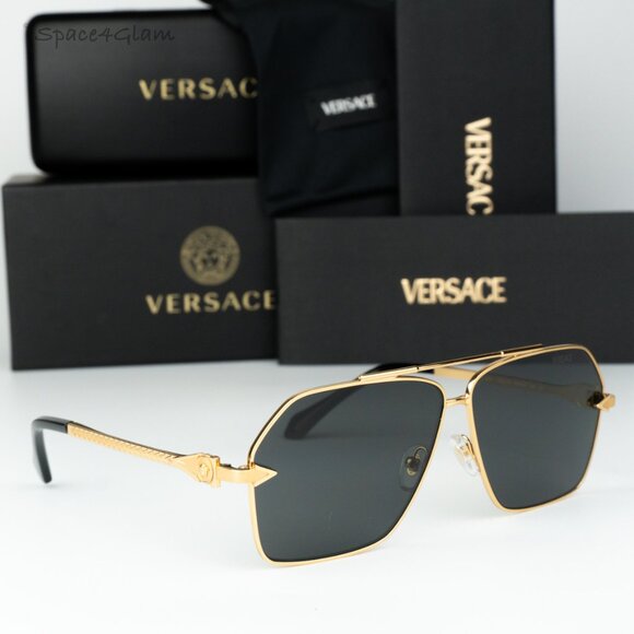 Versace Men Sunglasses Gold Grey Aviator VE2284 100287 NEW AUTHENTIC - Picture 3 of 9